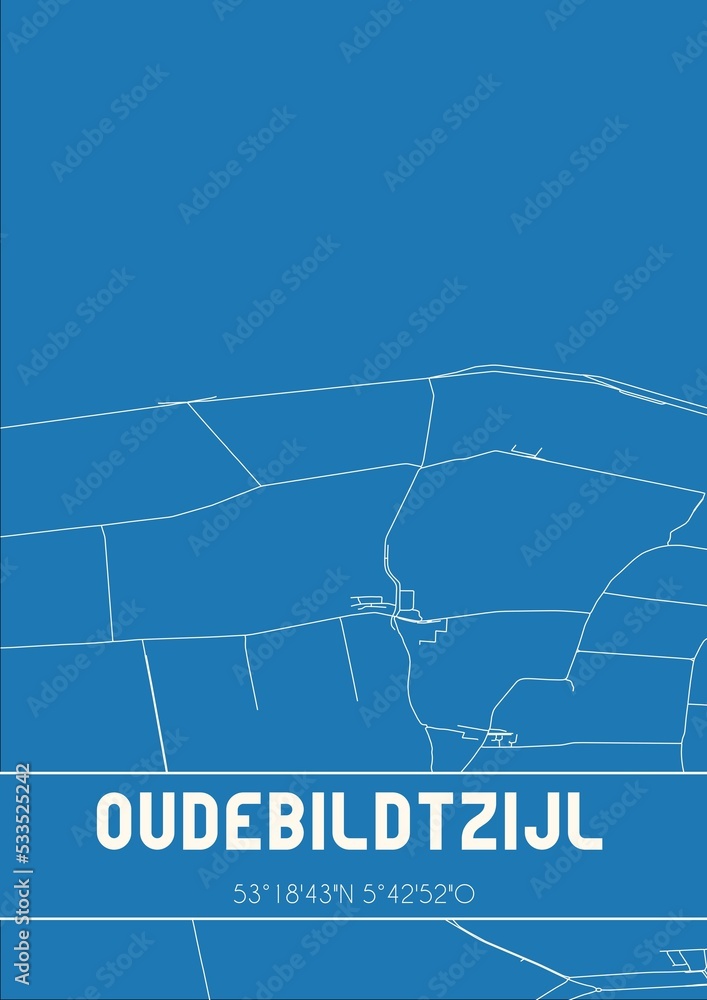Obraz premium Blueprint of the map of Oudebildtzijl located in Fryslan the Netherlands.