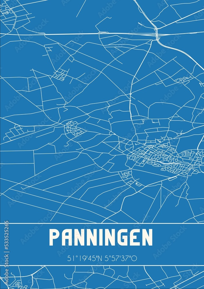 Blueprint of the map of Panningen located in Limburg the Netherlands.