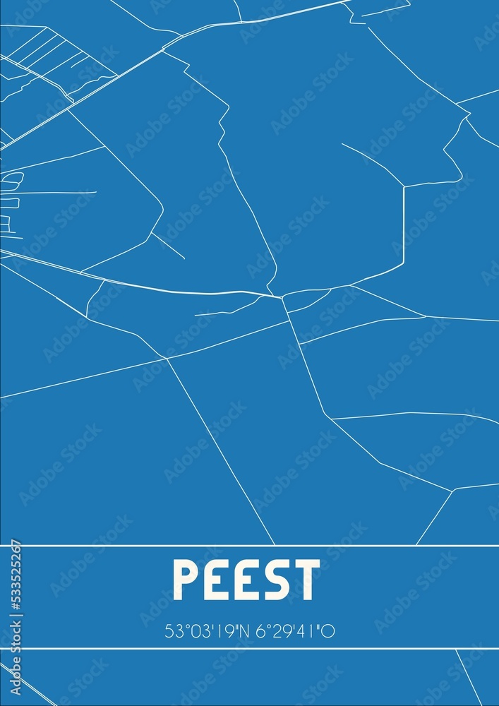 Blueprint of the map of Peest located in Drenthe the Netherlands.