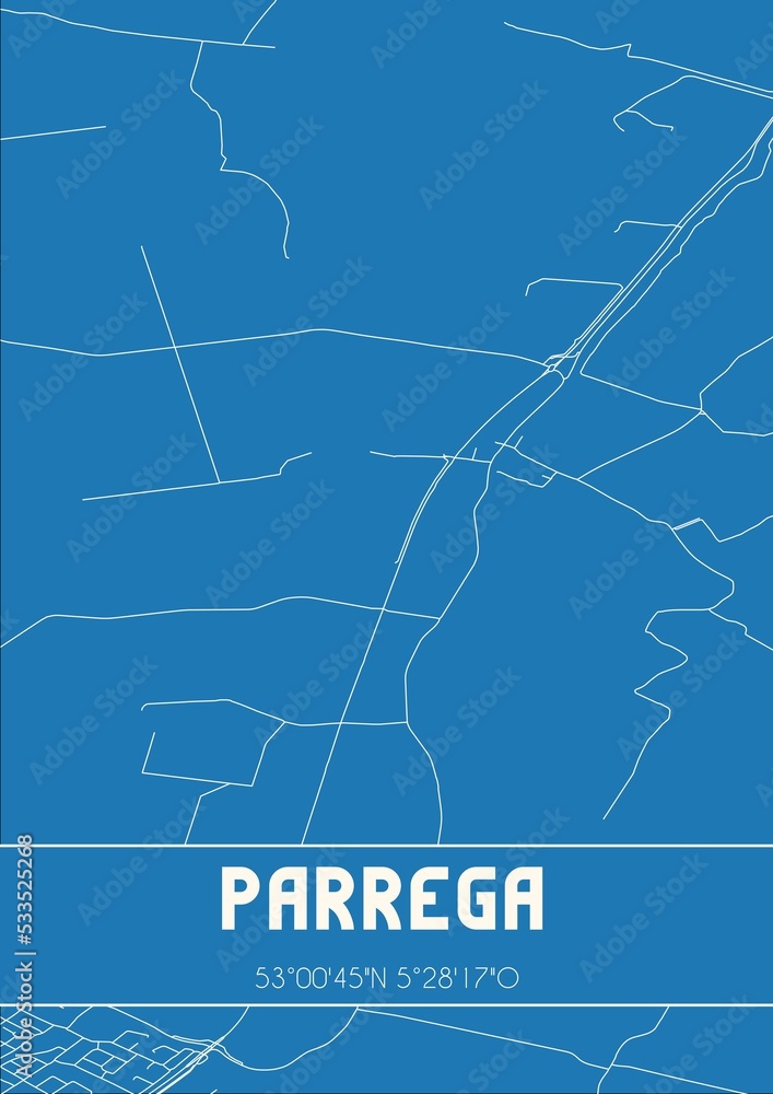 Blueprint of the map of Parrega located in Fryslan the Netherlands.