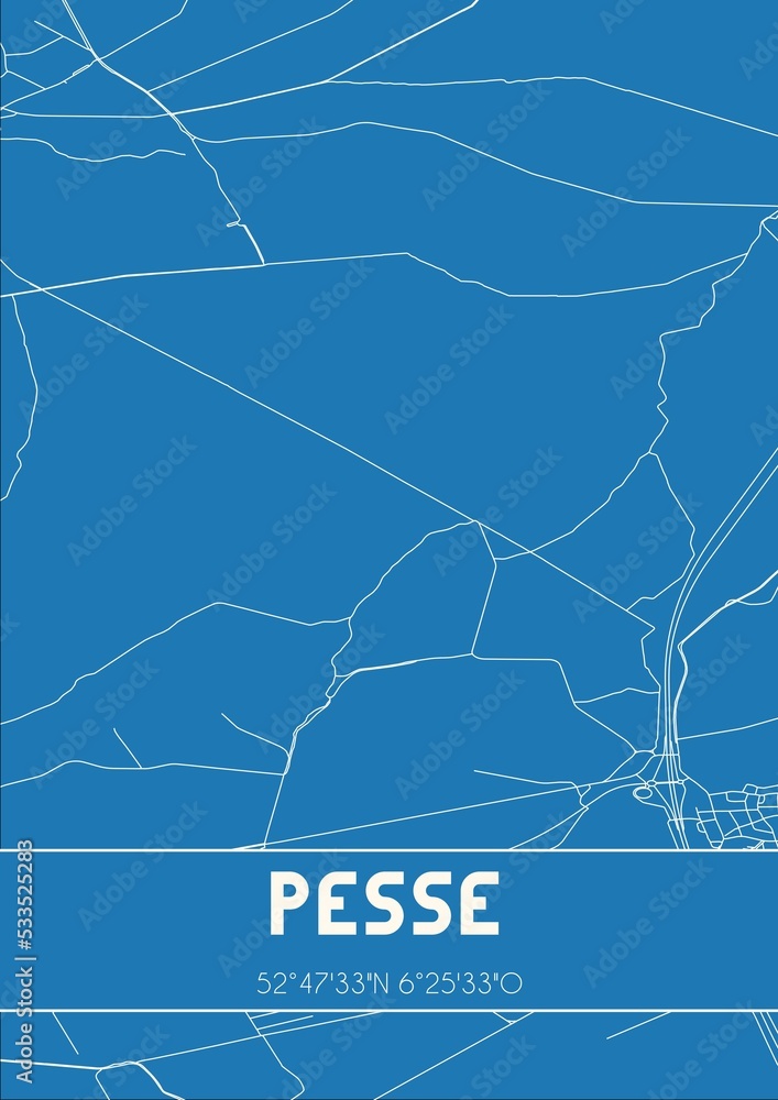 Fototapeta premium Blueprint of the map of Pesse located in Drenthe the Netherlands.