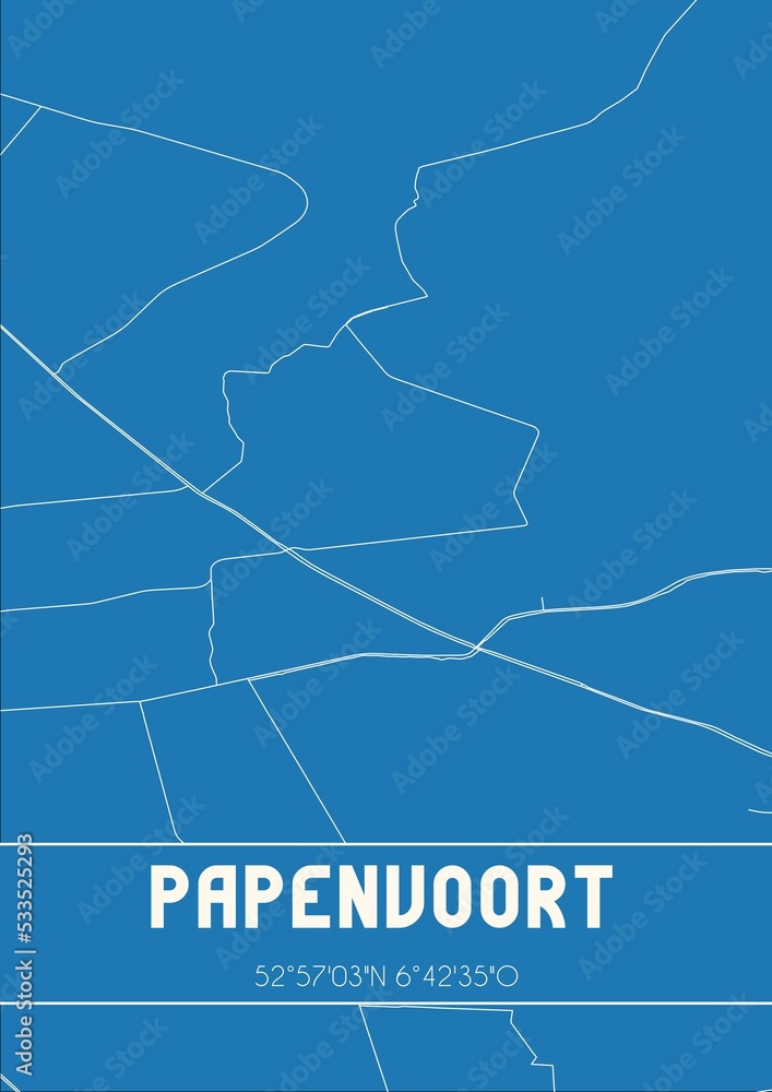 Blueprint of the map of Papenvoort located in Drenthe the Netherlands. Blueprint of the map of Papenvoort located in Drenthe the Netherlands.