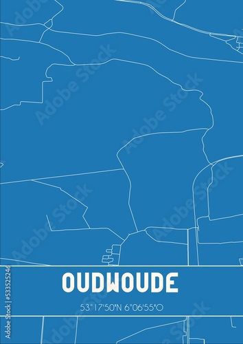 Blueprint of the map of Oudwoude located in Fryslan the Netherlands. photo