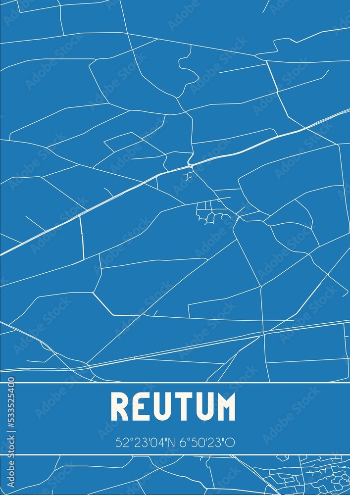 Blueprint of the map of Reutum located in Overijssel the Netherlands.