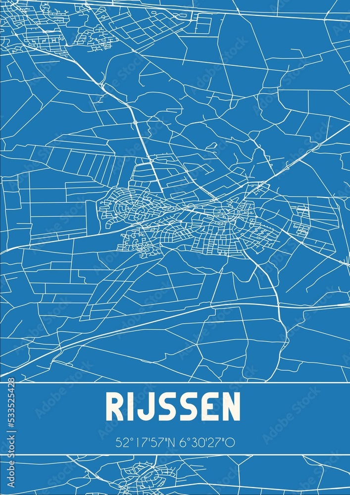 Blueprint of the map of Rijssen located in Overijssel the Netherlands.