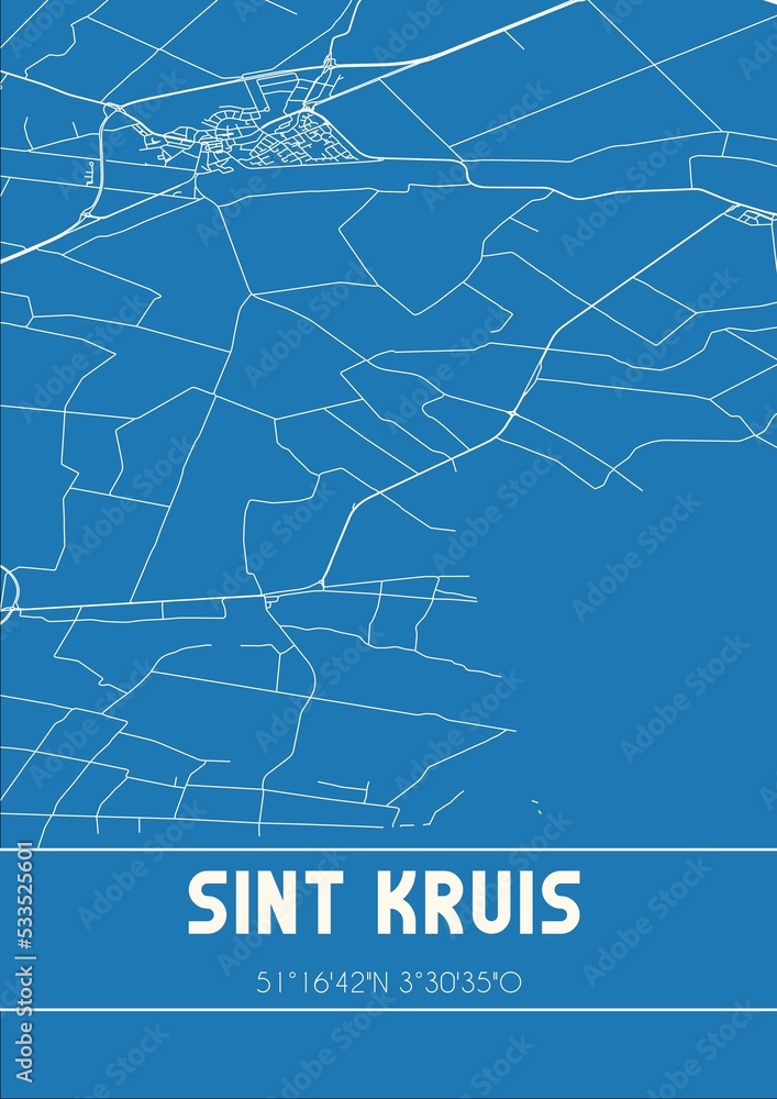 Blueprint of the map of Sint Kruis located in Zeeland the Netherlands.