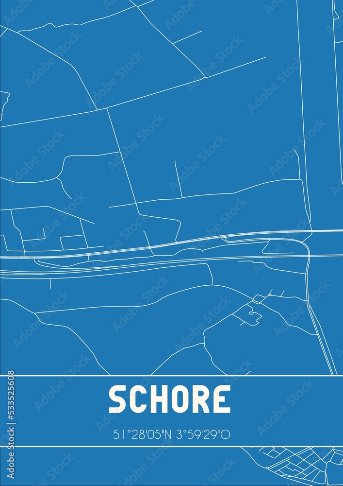 Blueprint of the map of Schore located in Zeeland the Netherlands.