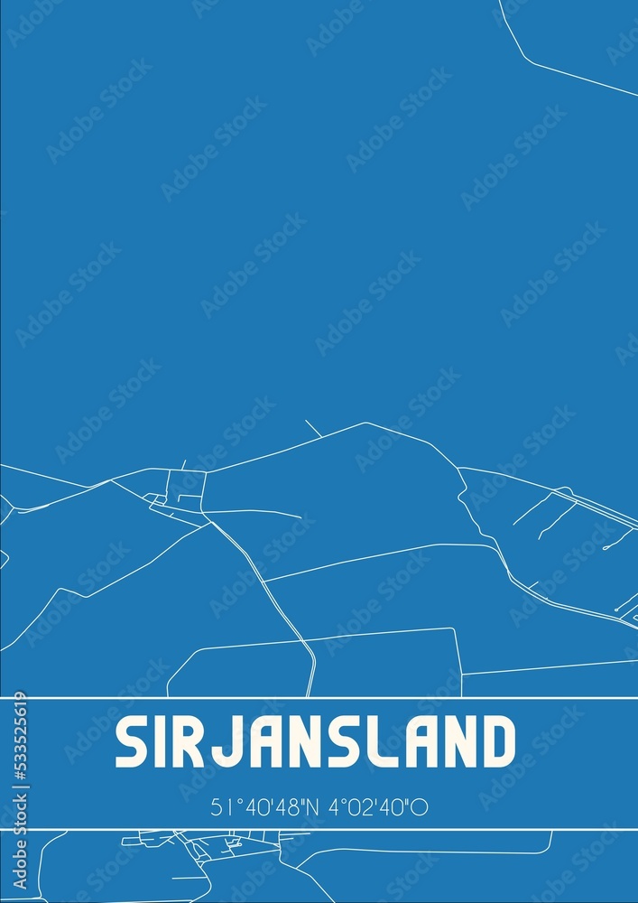 Blueprint of the map of Sirjansland located in Zeeland the Netherlands.