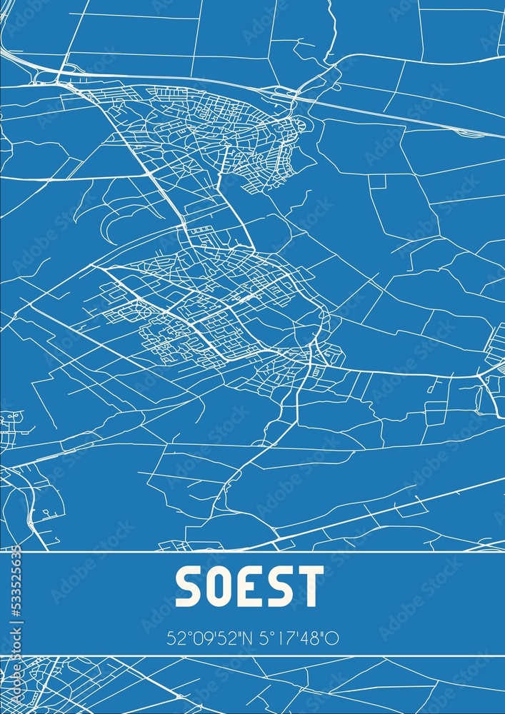 Blueprint of the map of Soest located in Utrecht the Netherlands.