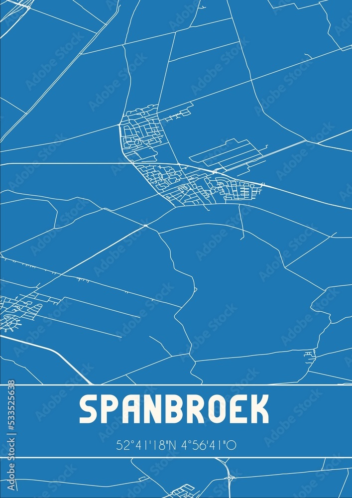 Blueprint of the map of Spanbroek located in Noord-Holland the Netherlands.