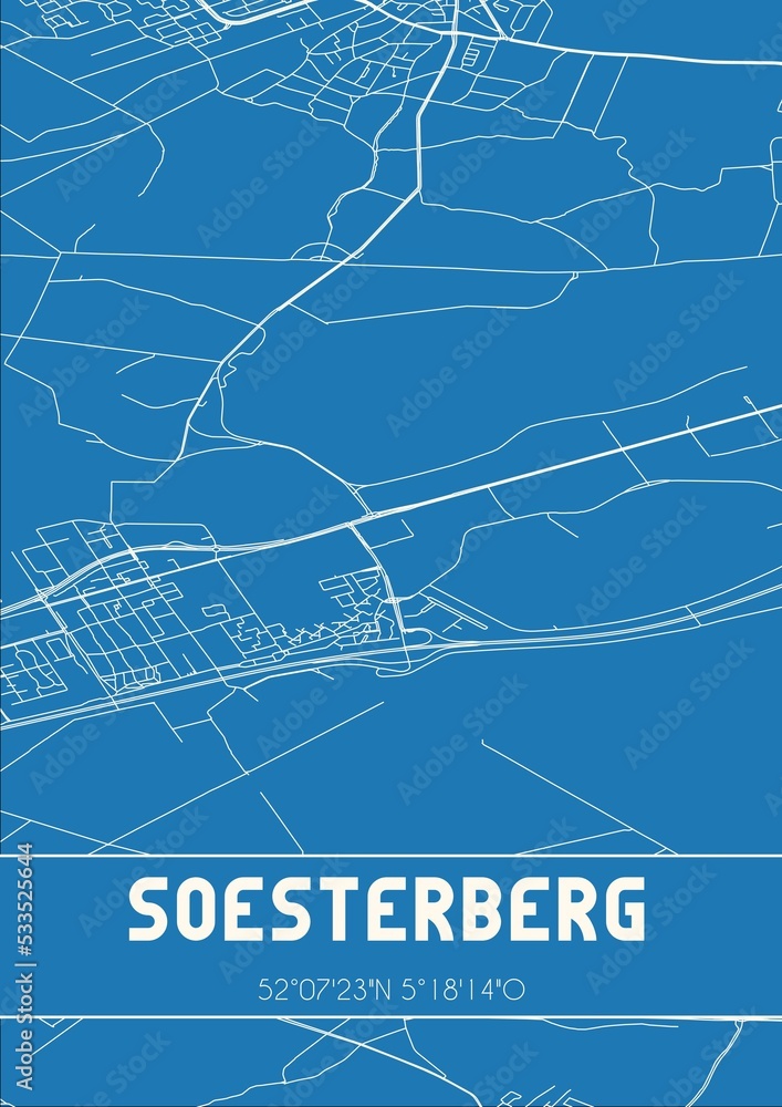 Blueprint of the map of Soesterberg located in Utrecht the Netherlands.