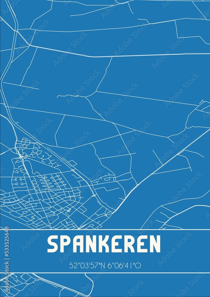 Blueprint of the map of Spankeren located in Gelderland the Netherlands.
