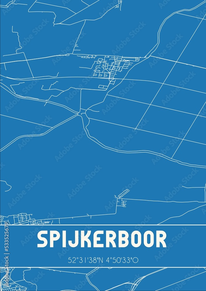 Blueprint of the map of Spijkerboor located in Noord-Holland the Netherlands.