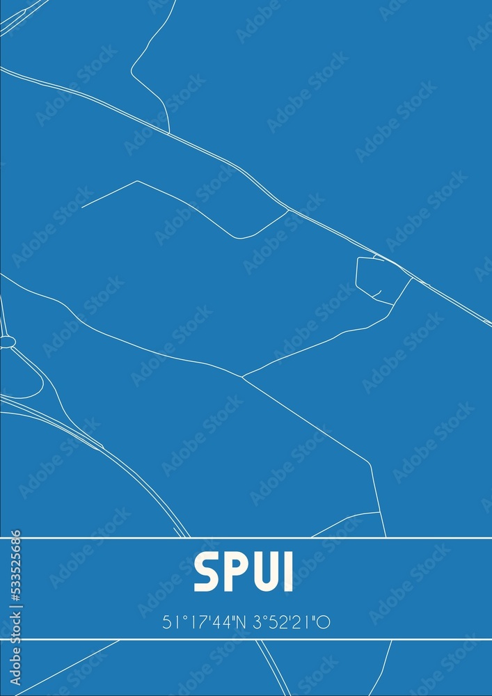 Blueprint of the map of Spui located in Zeeland the Netherlands.
