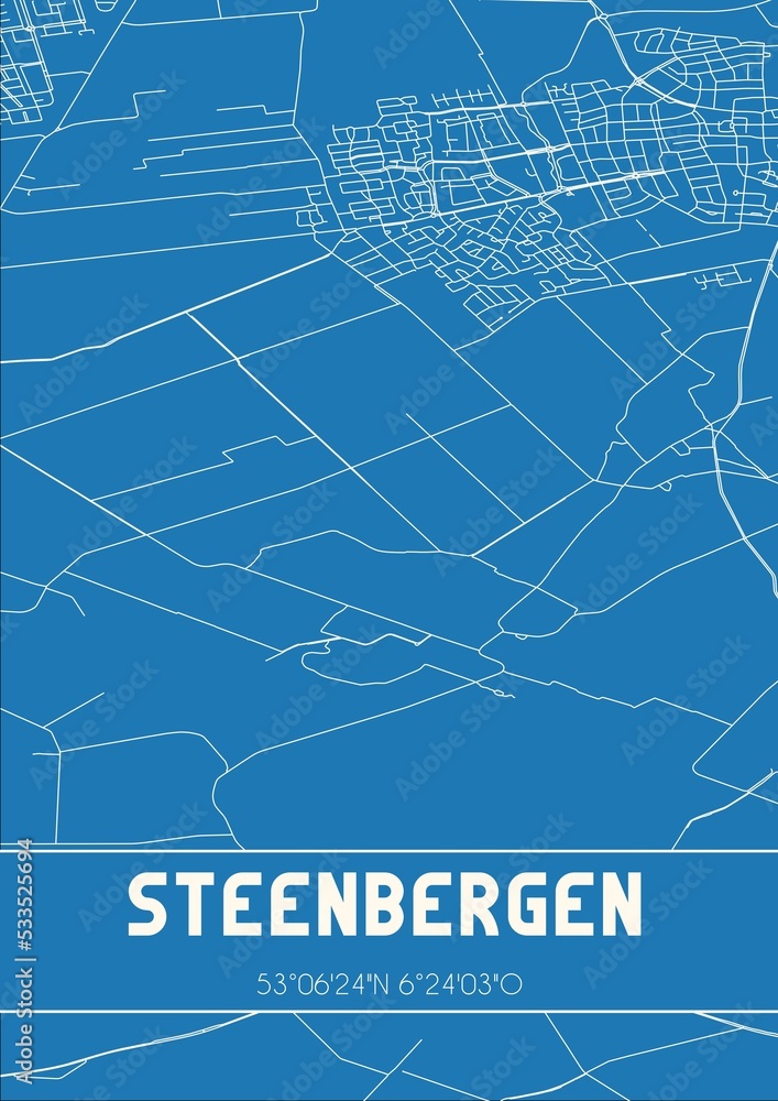 Blueprint of the map of Steenbergen located in Drenthe the Netherlands.
