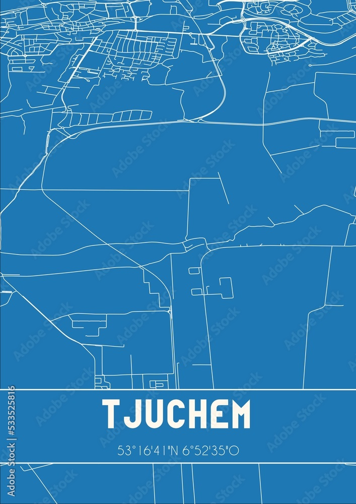 Blueprint of the map of Tjuchem located in Groningen the Netherlands.