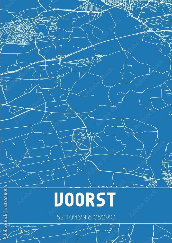 Blueprint of the map of Voorst located in Gelderland the Netherlands.