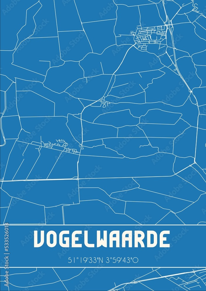 Blueprint of the map of Vogelwaarde located in Zeeland the Netherlands.