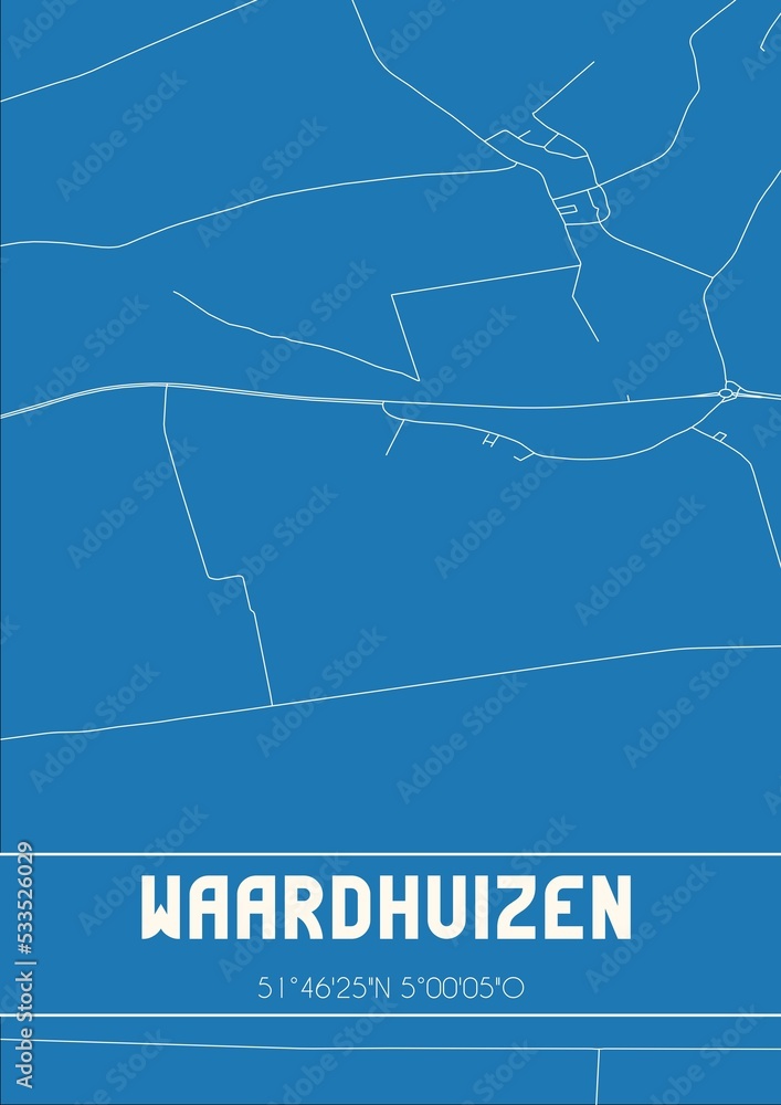 Blueprint of the map of Waardhuizen located in Noord-Brabant the Netherlands.
