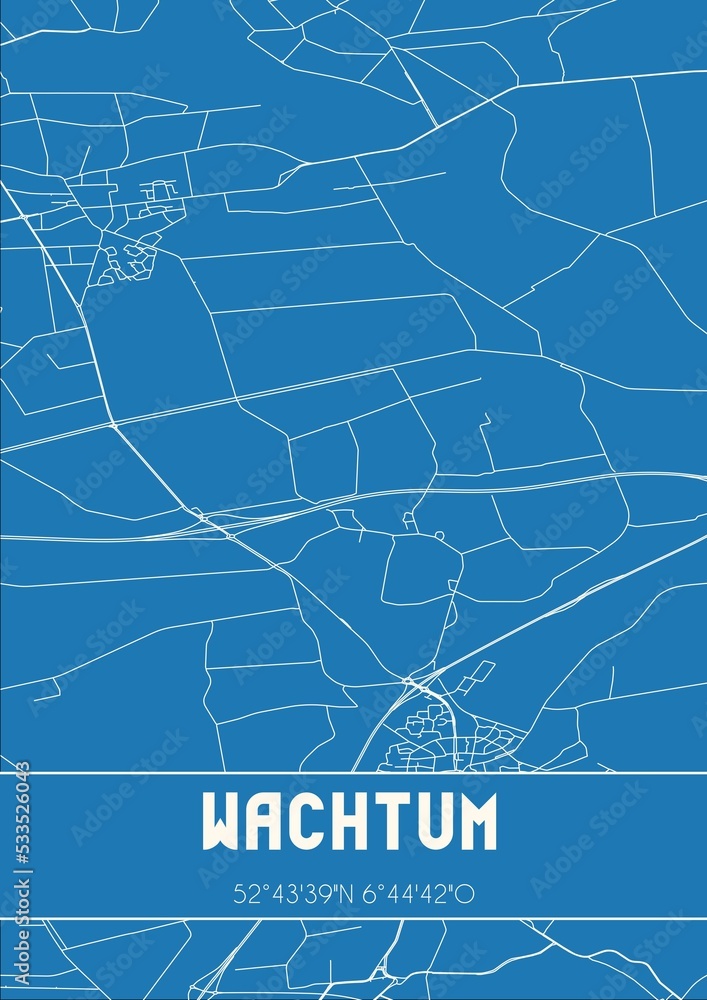 Blueprint of the map of Wachtum located in Drenthe the Netherlands.