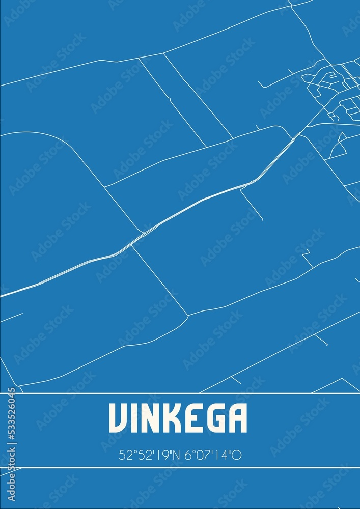 Blueprint of the map of Vinkega located in Fryslan the Netherlands.