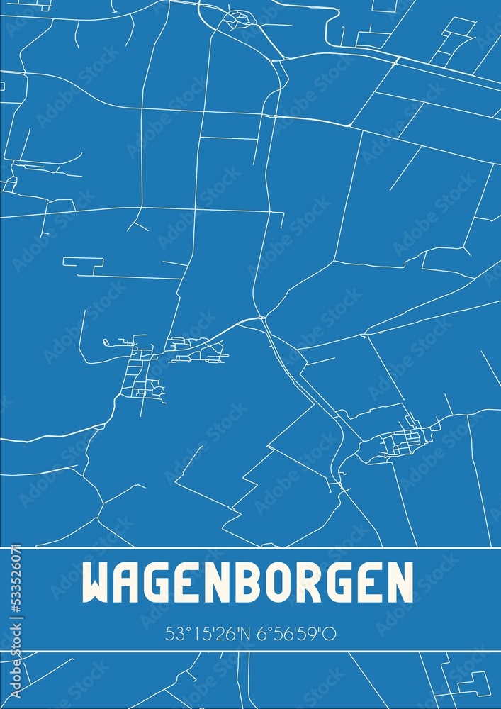 Blueprint of the map of Wagenborgen located in Groningen the Netherlands. Blueprint of the map of Wagenborgen located in Groningen the Netherlands.