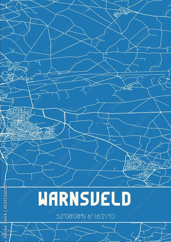 Blueprint of the map of Warnsveld located in Gelderland the Netherlands.