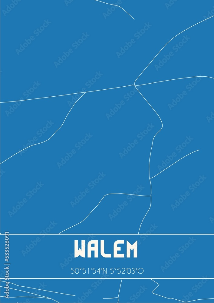 Blueprint of the map of Walem located in Limburg the Netherlands.