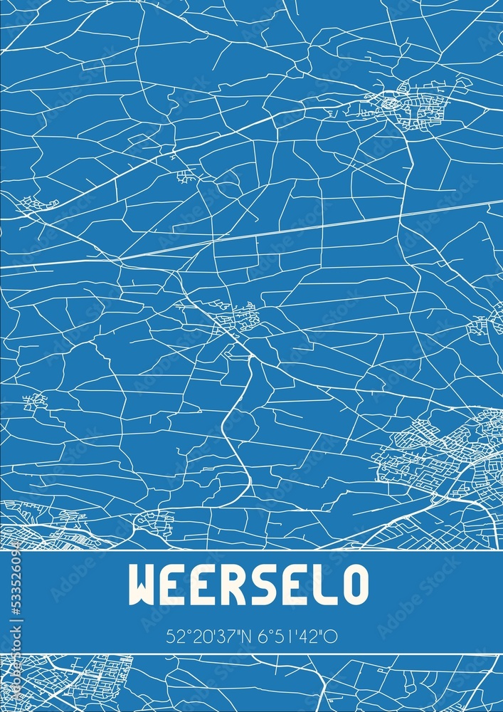 Blueprint of the map of Weerselo located in Overijssel the Netherlands.