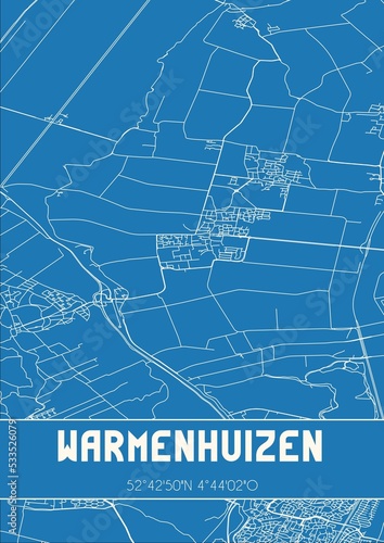 Blueprint of the map of Warmenhuizen located in Noord-Holland the Netherlands.