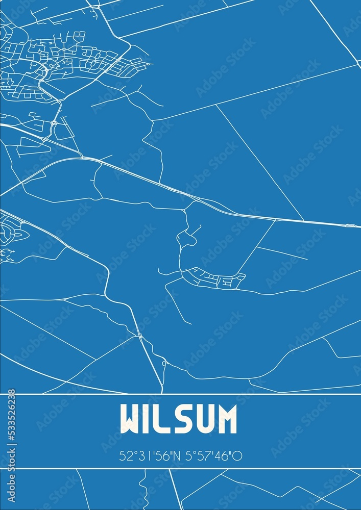 Blueprint of the map of Wilsum located in Overijssel the Netherlands.