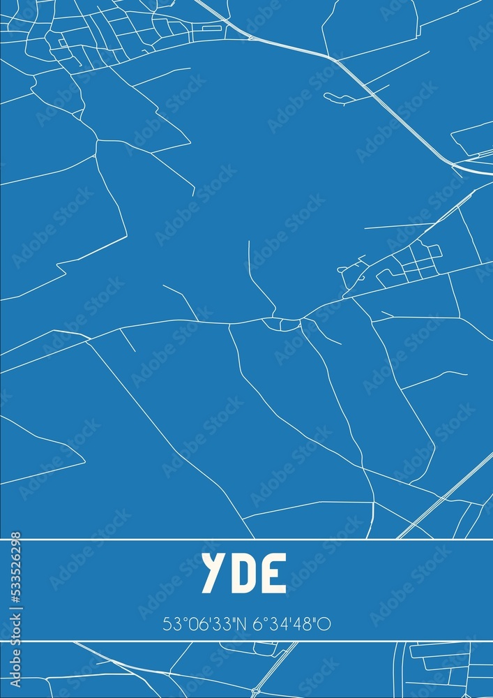 Blueprint of the map of Yde located in Drenthe the Netherlands.