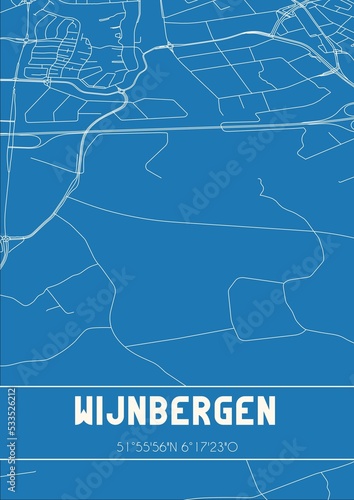 Blueprint of the map of Wijnbergen located in Gelderland the Netherlands.