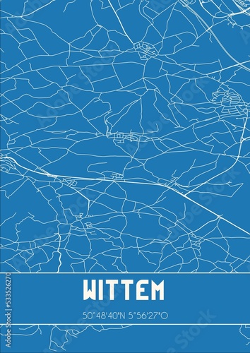 Blueprint of the map of Wittem located in Limburg the Netherlands.