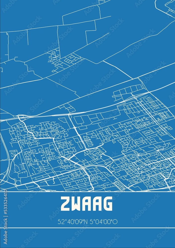 Blueprint of the map of Zwaag located in Noord-Holland the Netherlands.