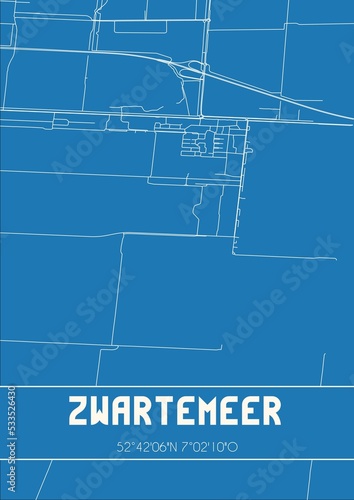 Blueprint of the map of Zwartemeer located in Drenthe the Netherlands.