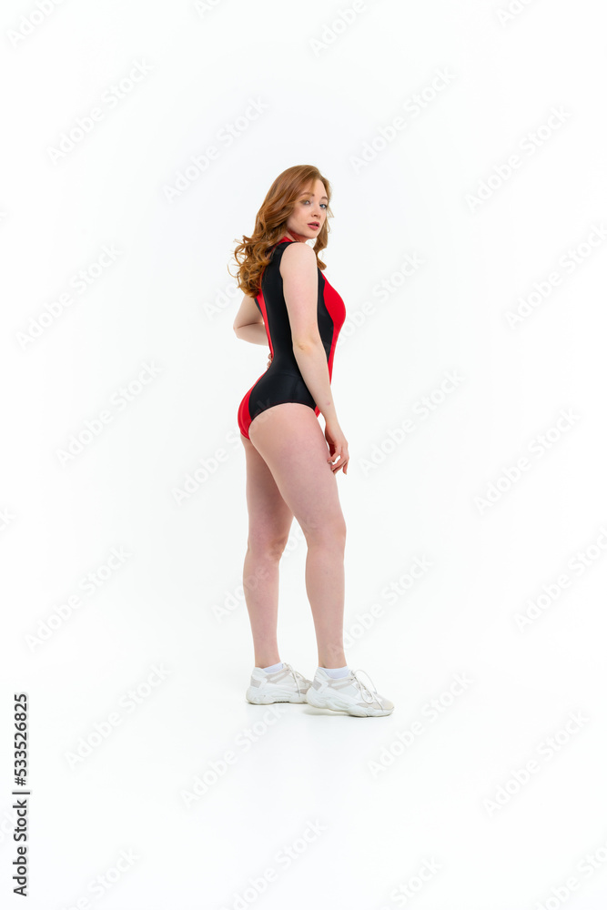 model size posing bodysuit on white background model size posing bodysuit on white background