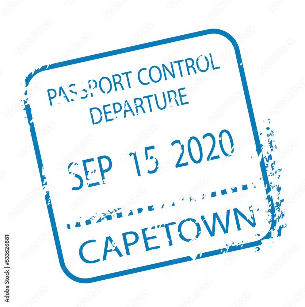 Square blue seal. Communication, interaction and international correspondence. Shabby sign and vintage symbol. Passport control, travel, tourism and adventure. Cartoon flat vector illustration