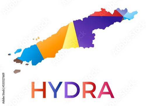 Bright colored Hydra shape. Multicolor geometric style island logo. Modern trendy design. Cool vector illustration.