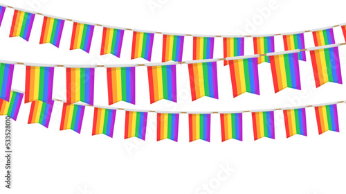 LGBT garland. Rainbow color pennants chain. Party bunting decoration. Celebration flags for pride decor. Footer and banner background