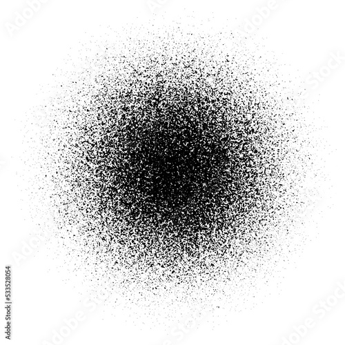 Circle grain texture. Radial faded noise gradient. Round grunge shape. Speckles and particles textured background. Dotted print wallpaper. Vector