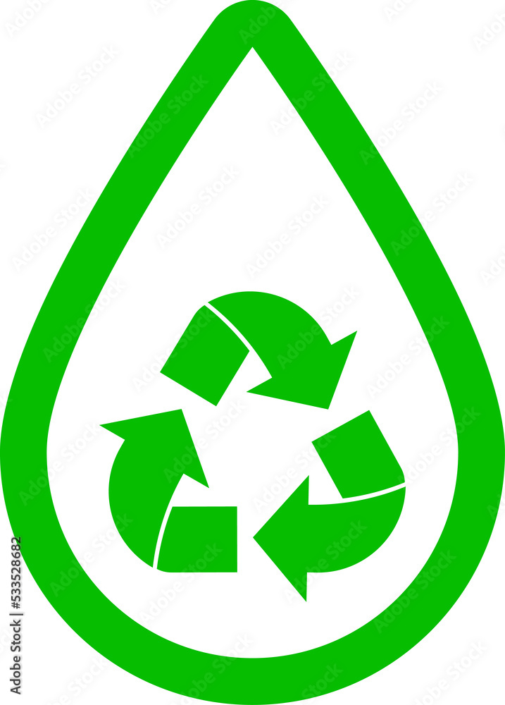 Recycling symbol in a water drop shaped frame. Recycling symbol in a water drop shaped frame.