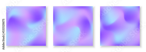 Set of square cover templates with holographic effect. Trendy hologram backgrounds for social media posts, flyers, banners, brochure, placard, poster, card design. Fluid colors neon templates in