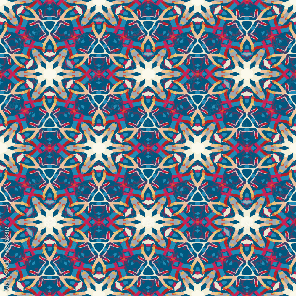 Mosaic seamless pattern. Carpet. Interior decor. fabric print. Kaleidoscopic ornament.