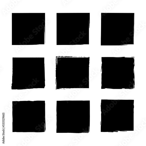 brush squares. Ink paint brush stain. Brush stroke style. Rectangle pattern. Vector illustration. Stock image.