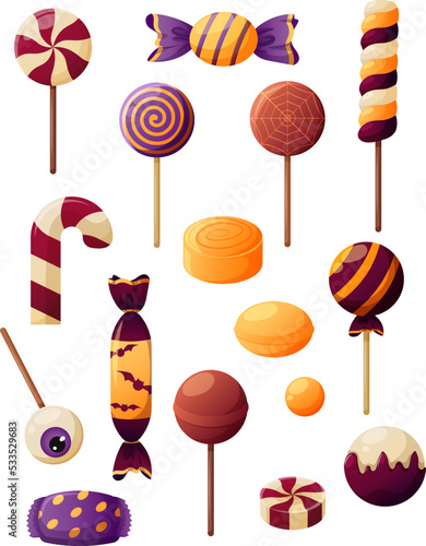 Set of Halloween candy for children in cartoon style
