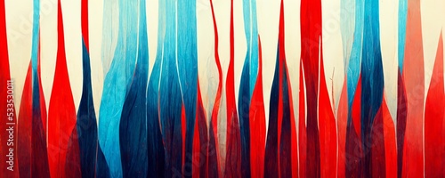 modern and abstract background with organic lines in blue and red colors on bright backdrop