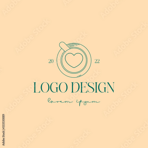Vector flat logo cup with matcha latte for branding identity for tea or coffee shop 