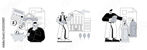 Business idea abstract concept vector illustration set. International business, startup hub, business trend analysis, entrepreneur, IT innovation, partnership, startup incubator abstract metaphor.