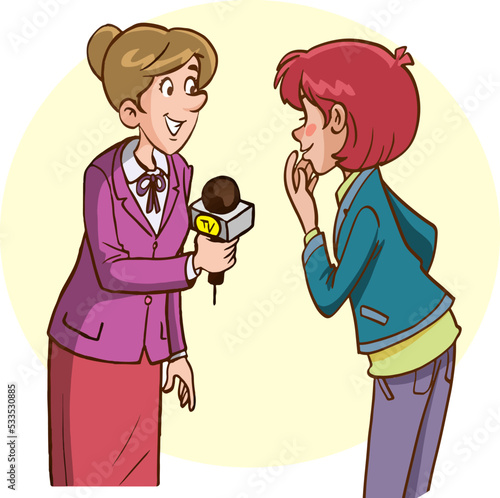 female journalist doing a street interview with a woman
